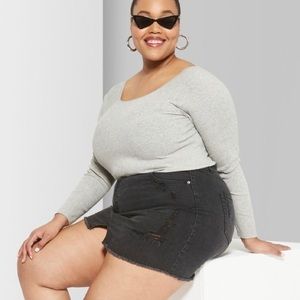 Plus Size Distressed Denim Skirt